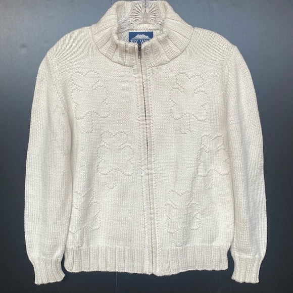 Rey Wear Mock Neck Full Zip L/S Cream Cotton Hand Made In Bolivia Cardigan Sz S - Picture 1 of 9